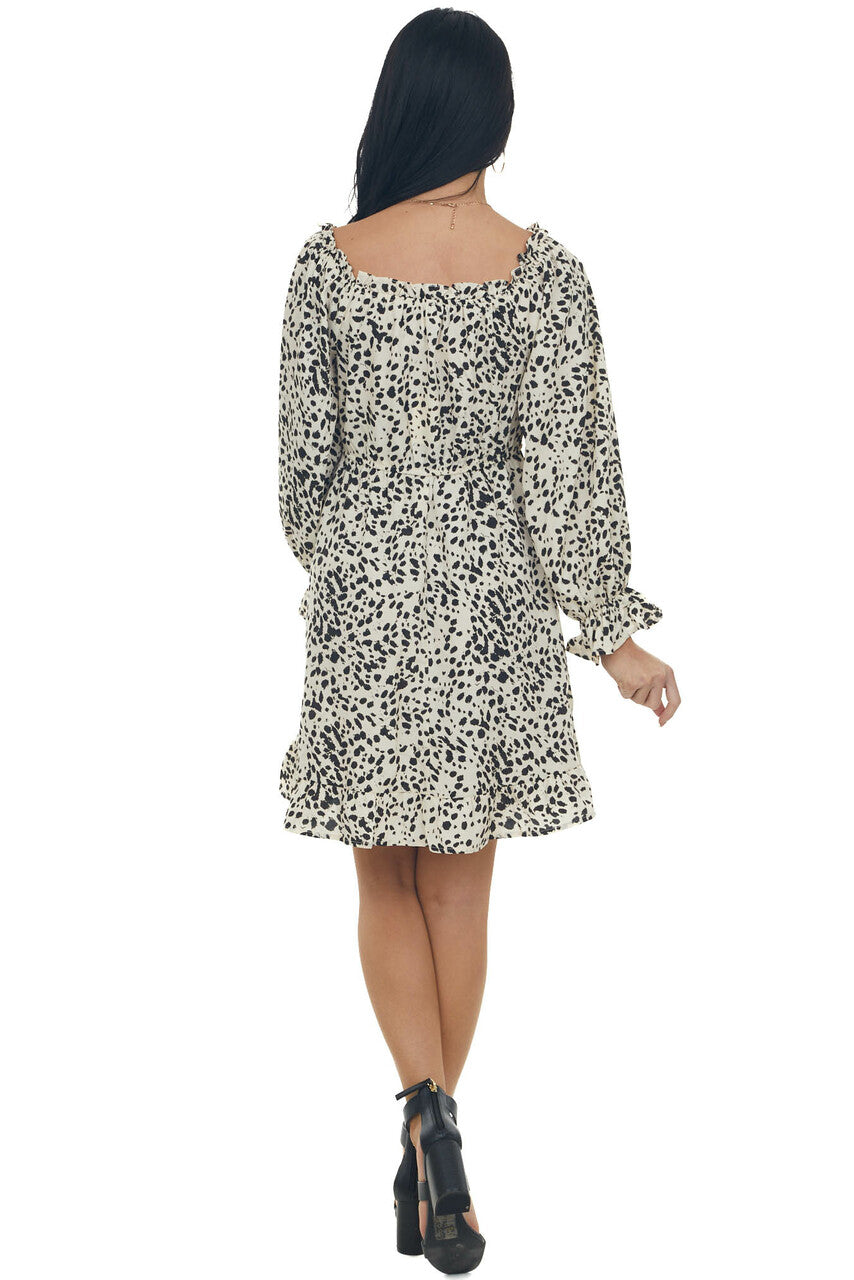 Vanilla Cheetah Smocked Off Shoulder Dress