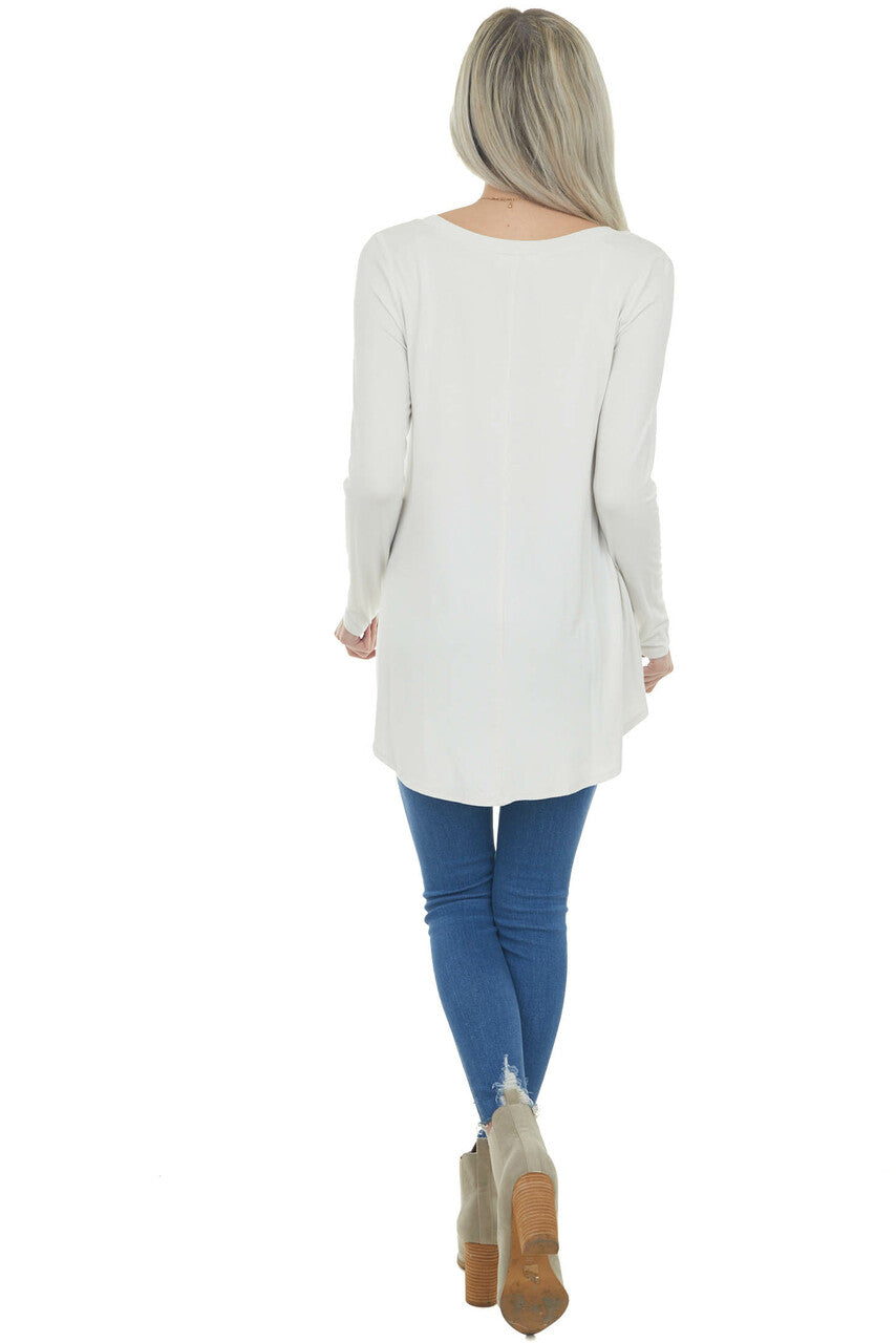 Coconut Rounded Hem V Neck Soft Knit Top