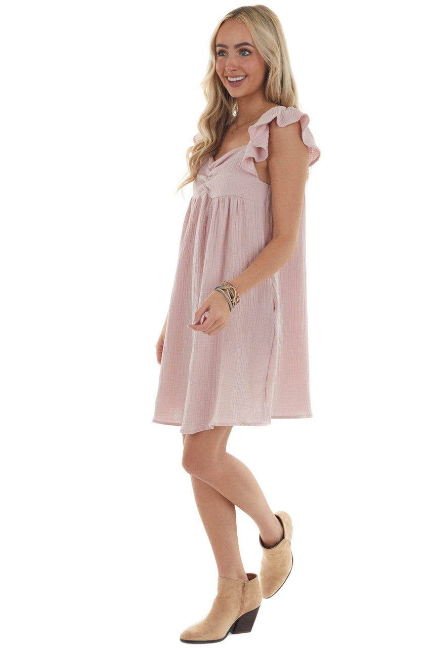 Tea Rose Flutter Sleeve Textured Short Dress