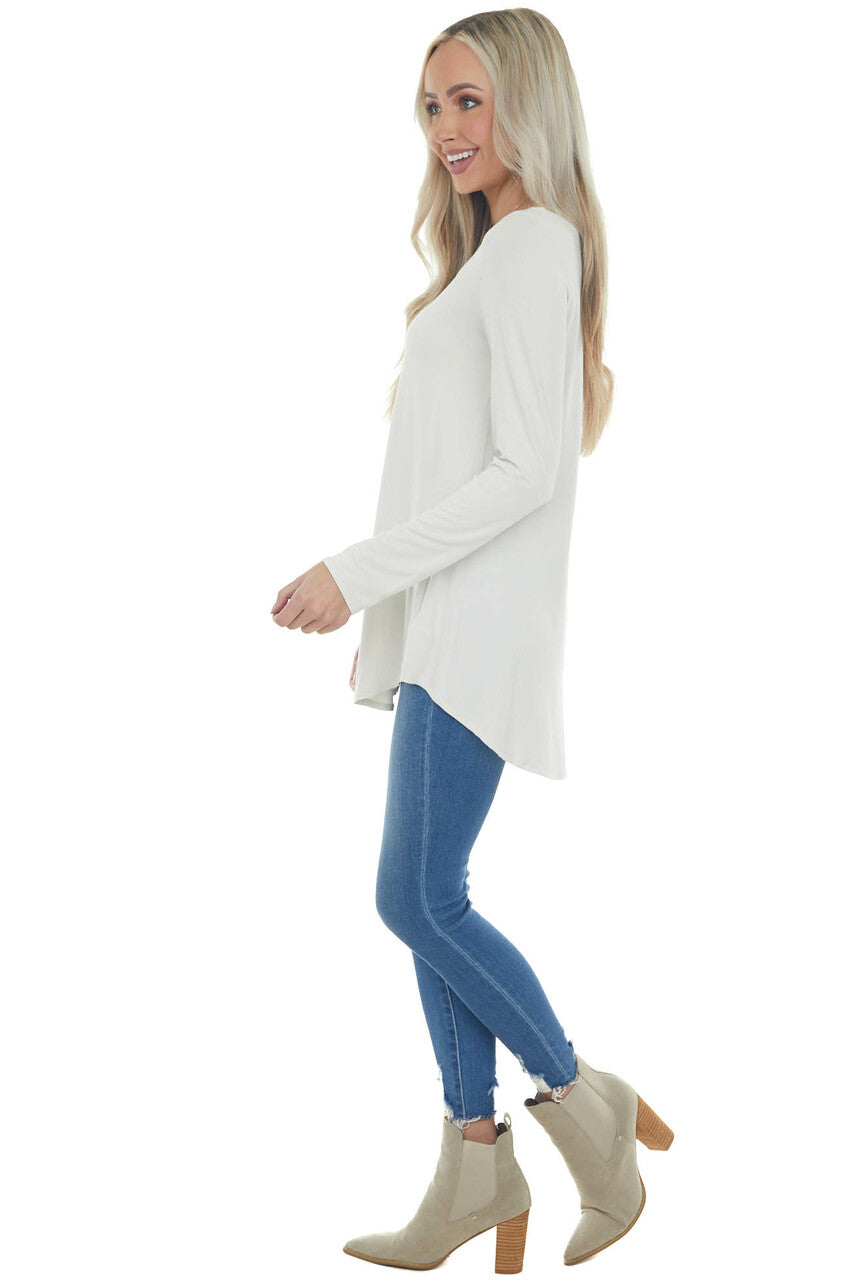 Coconut Rounded Hem V Neck Soft Knit Top