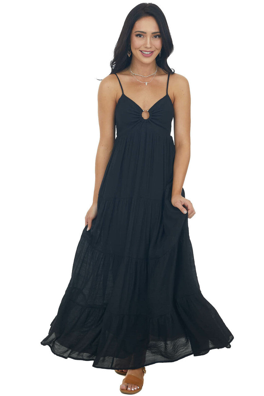 Black Sleeveless Tiered Maxi Dress