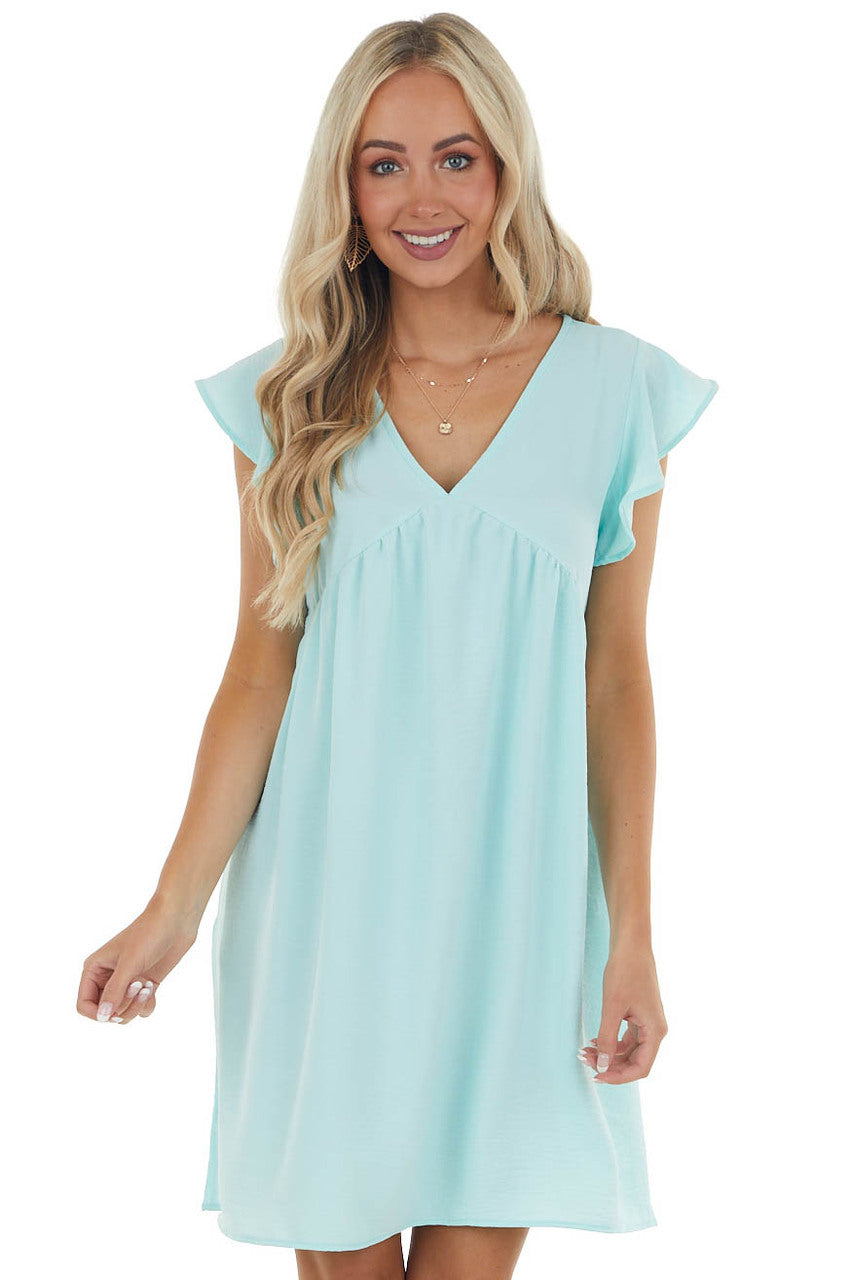 Mint Flutter Sleeve Babydoll Short Dress