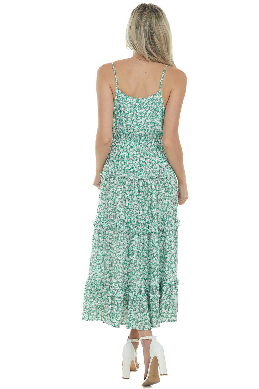 Jade Ditsy Floral Frill Tiered Midi Dress