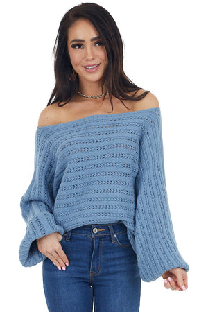 Cornflower Blue Long Sleeve Textured Sweater