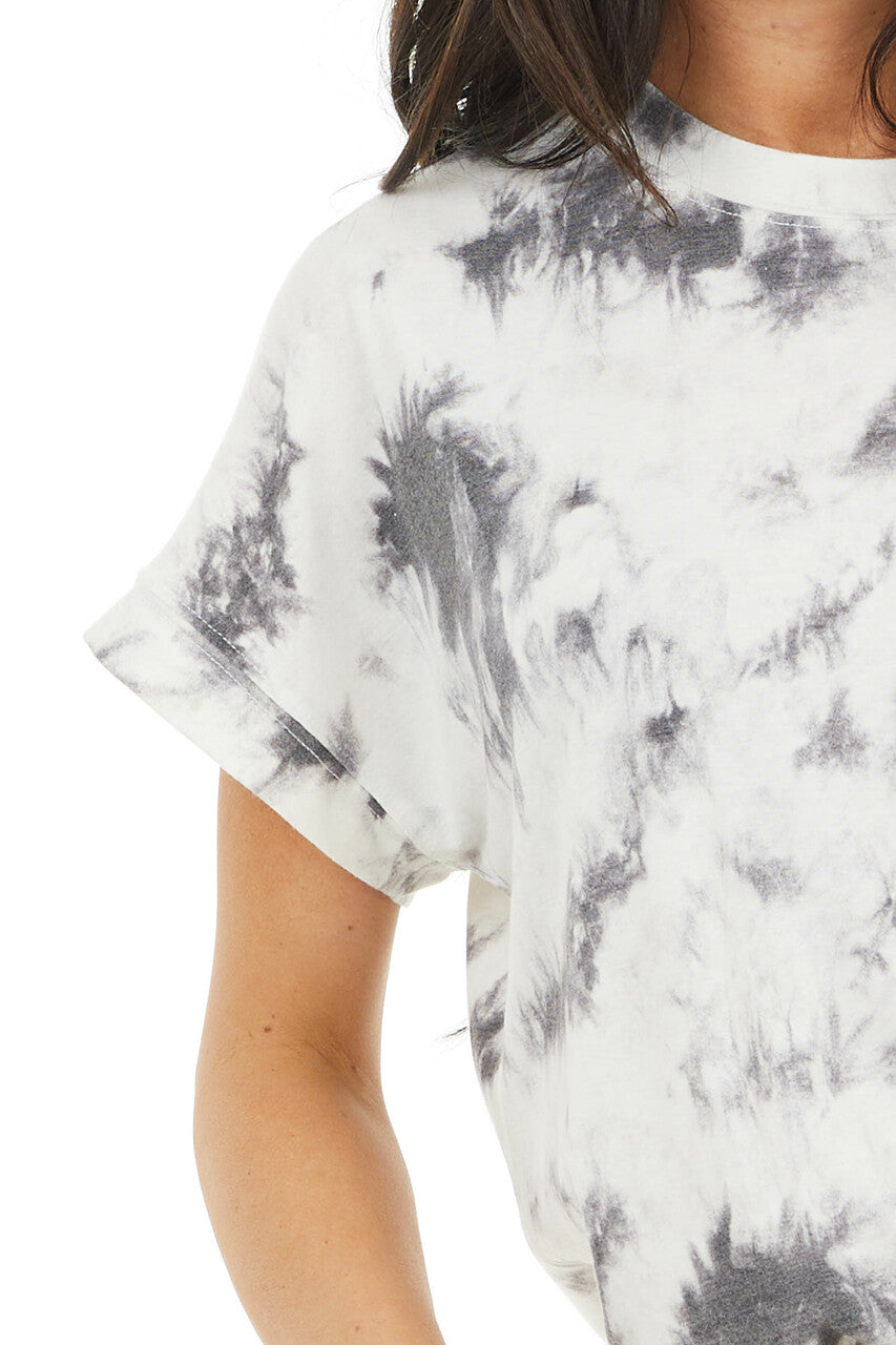 Charcoal and Cream Tie Dye Short Sleeve Super Soft Top