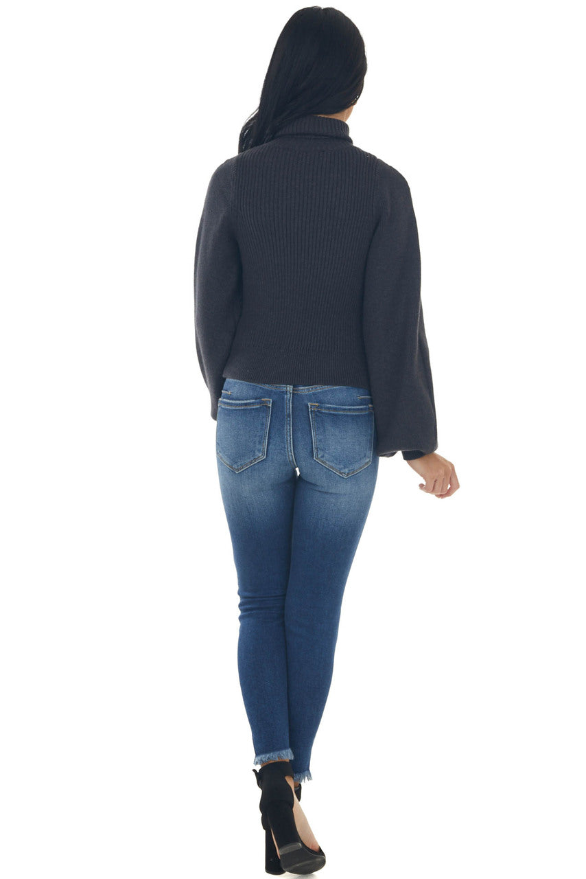 Charcoal Ribbed Cut Out Turtleneck Sweater