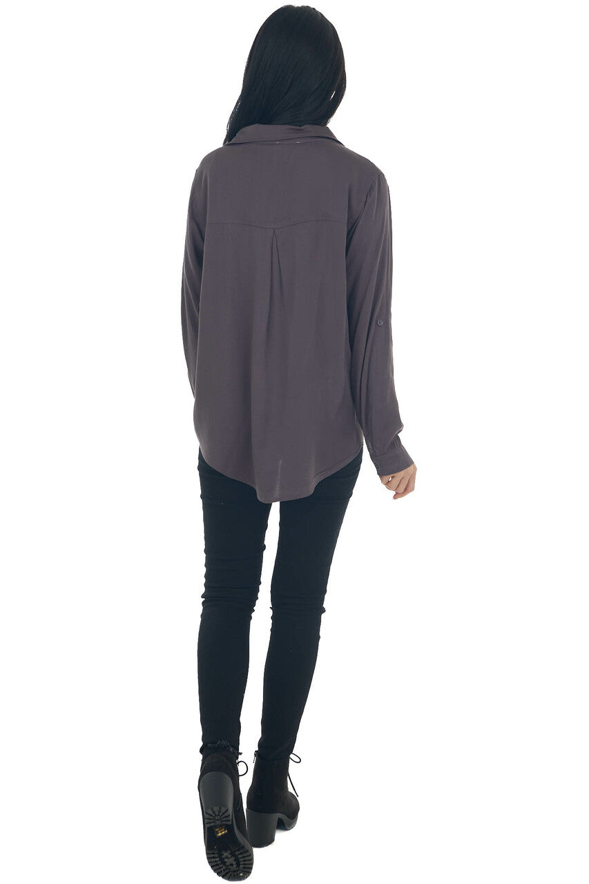 Charcoal Button Down Chest Pocket Collared Shirt