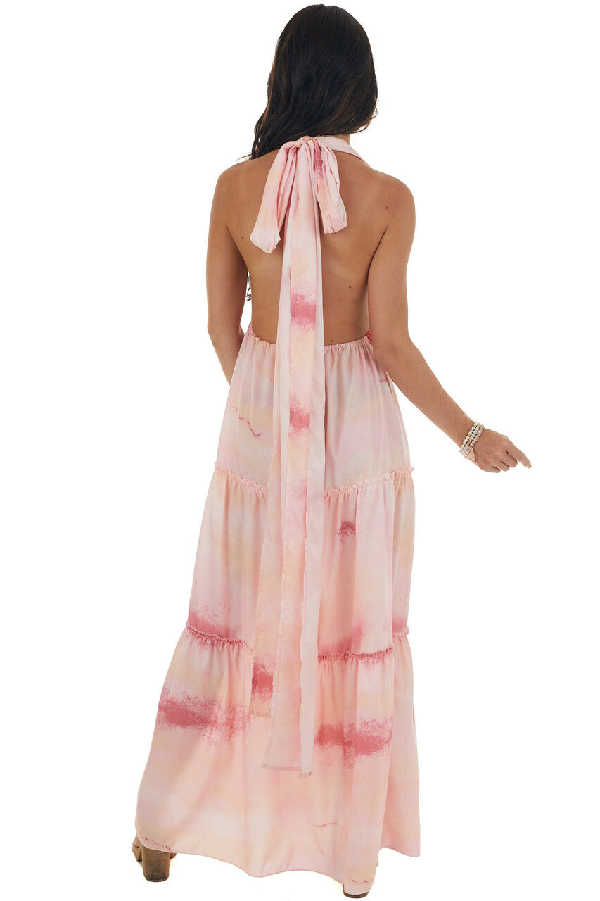 Cherry Blossom Tie Dye Halter Neck Maxi Dress