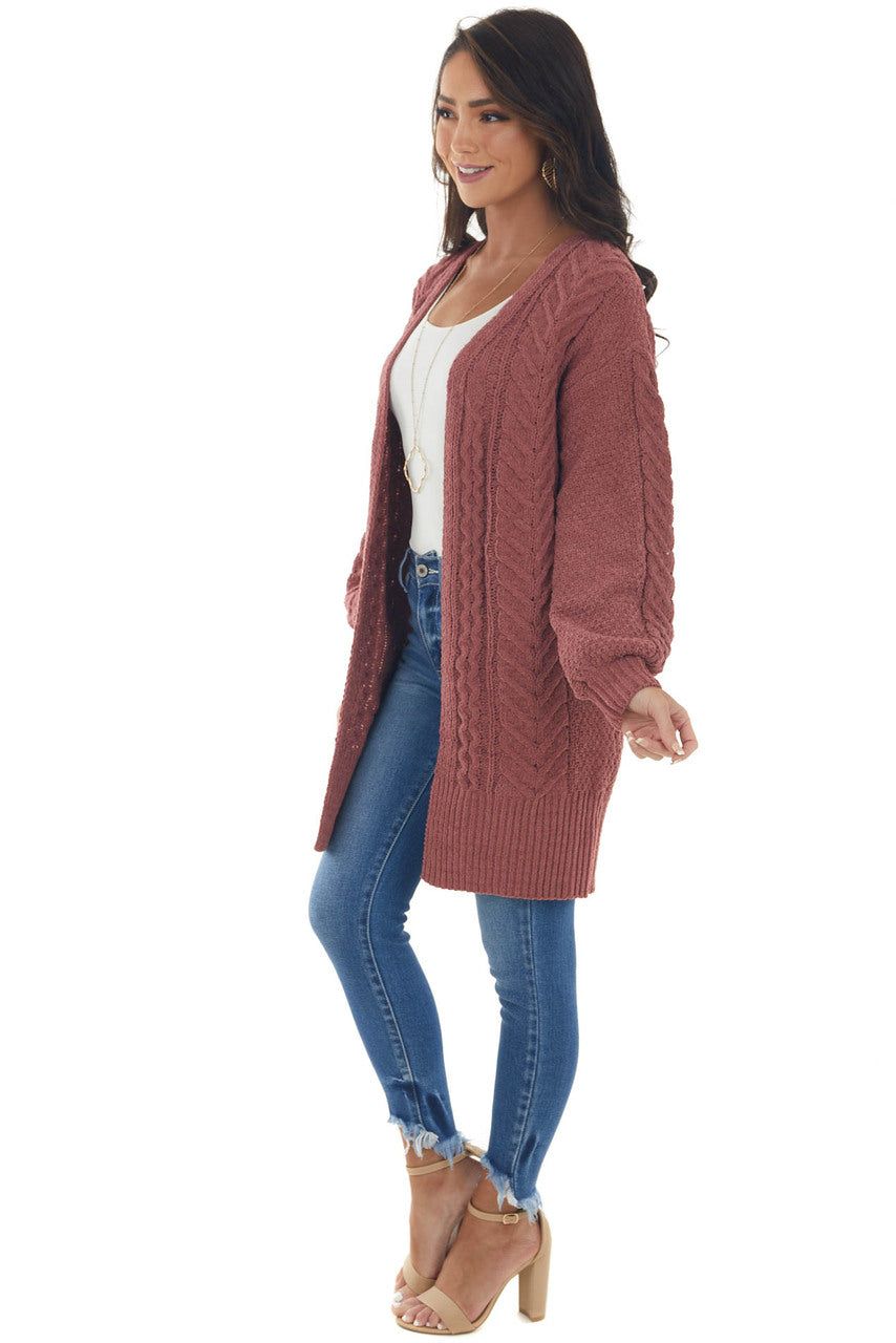 Marsala Chenille Thick Cable Knit Cardigan