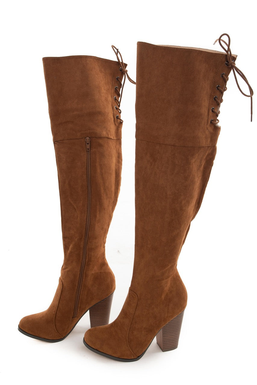Sepia Faux Suede Lace Up Back Tall Boots