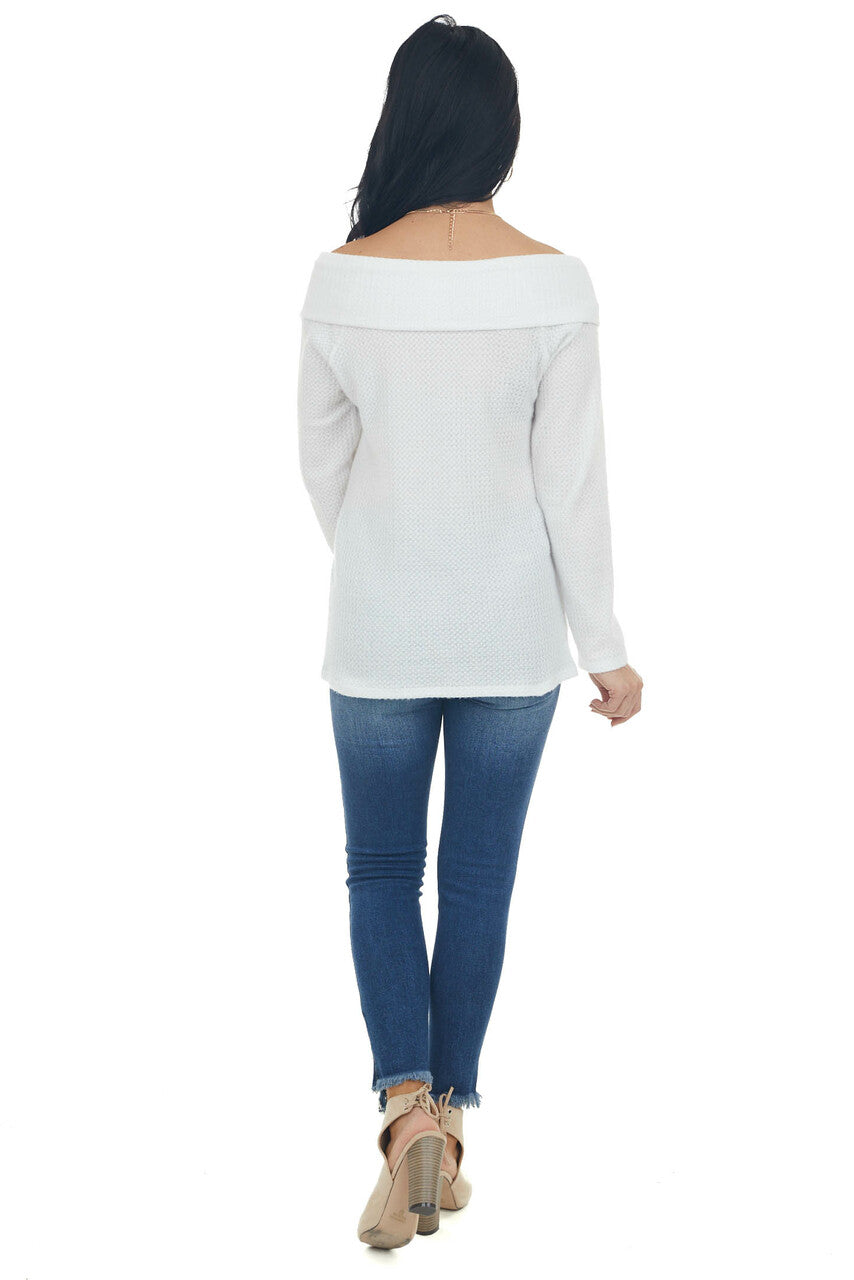 Ivory Criss Cross Brushed Waffle Knit Top