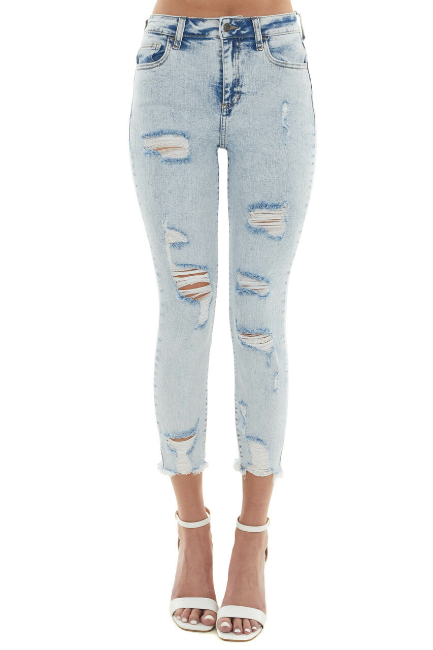Light Acid Wash High Rise Cropped Skinny Jeans