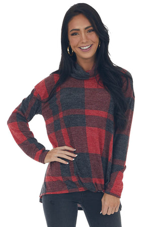 Red Plaid Long Sleeve Turtleneck Top
