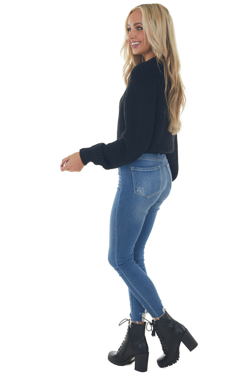 Black Raglan Sleeve Slight Crop Sweater