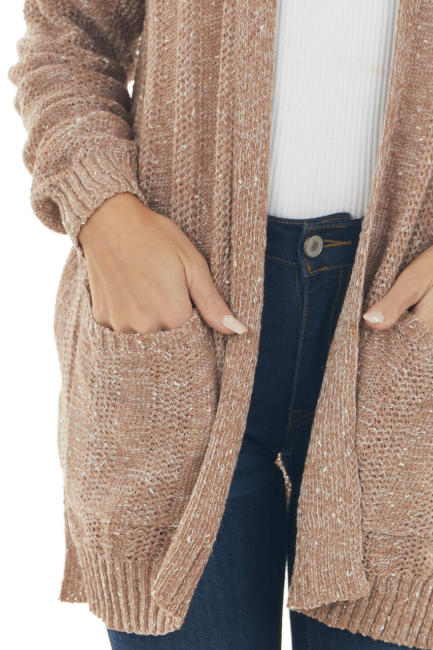 Light Cognac Two Tone Loose Knit Cardigan