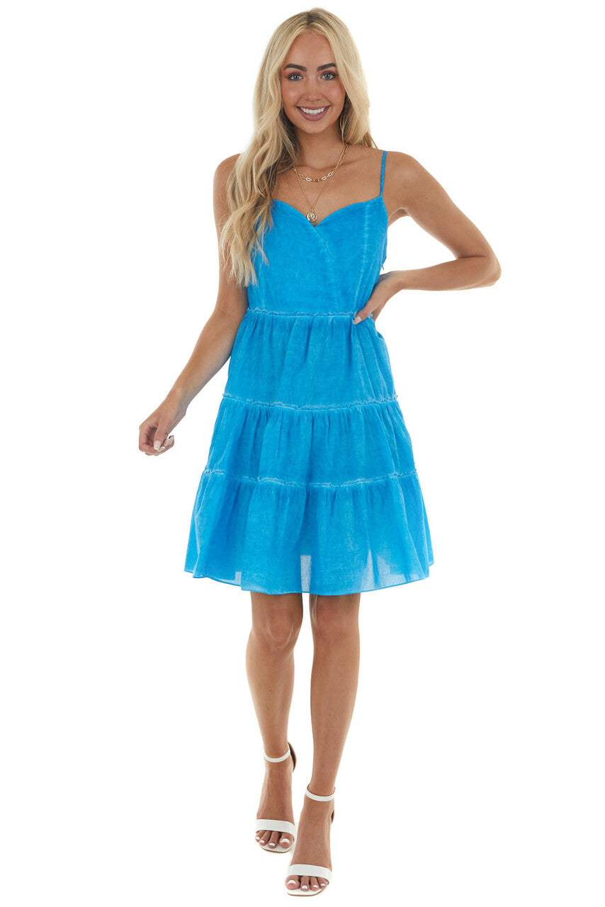 Azure Blue Mineral Wash Sweetheart Neck Dress