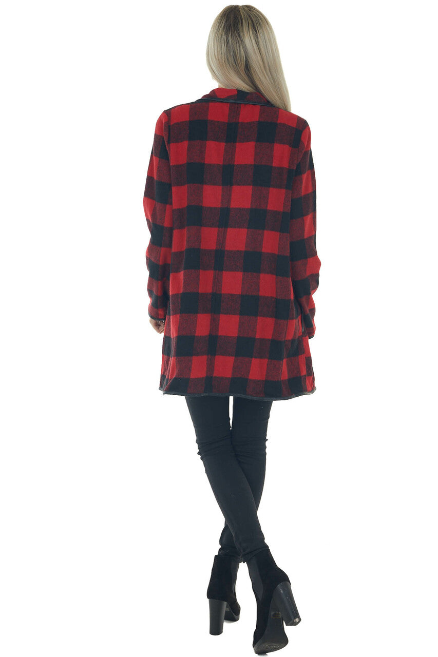 Ruby Buffalo Plaid Draped Open Front Coat 