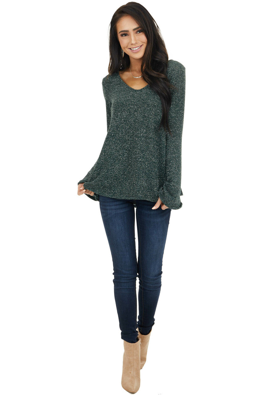 Dark Green Long Sleeve Top with Silver Thread Details