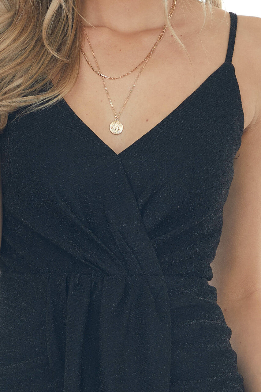 Black Shimmer Sleeveless Midi Dress