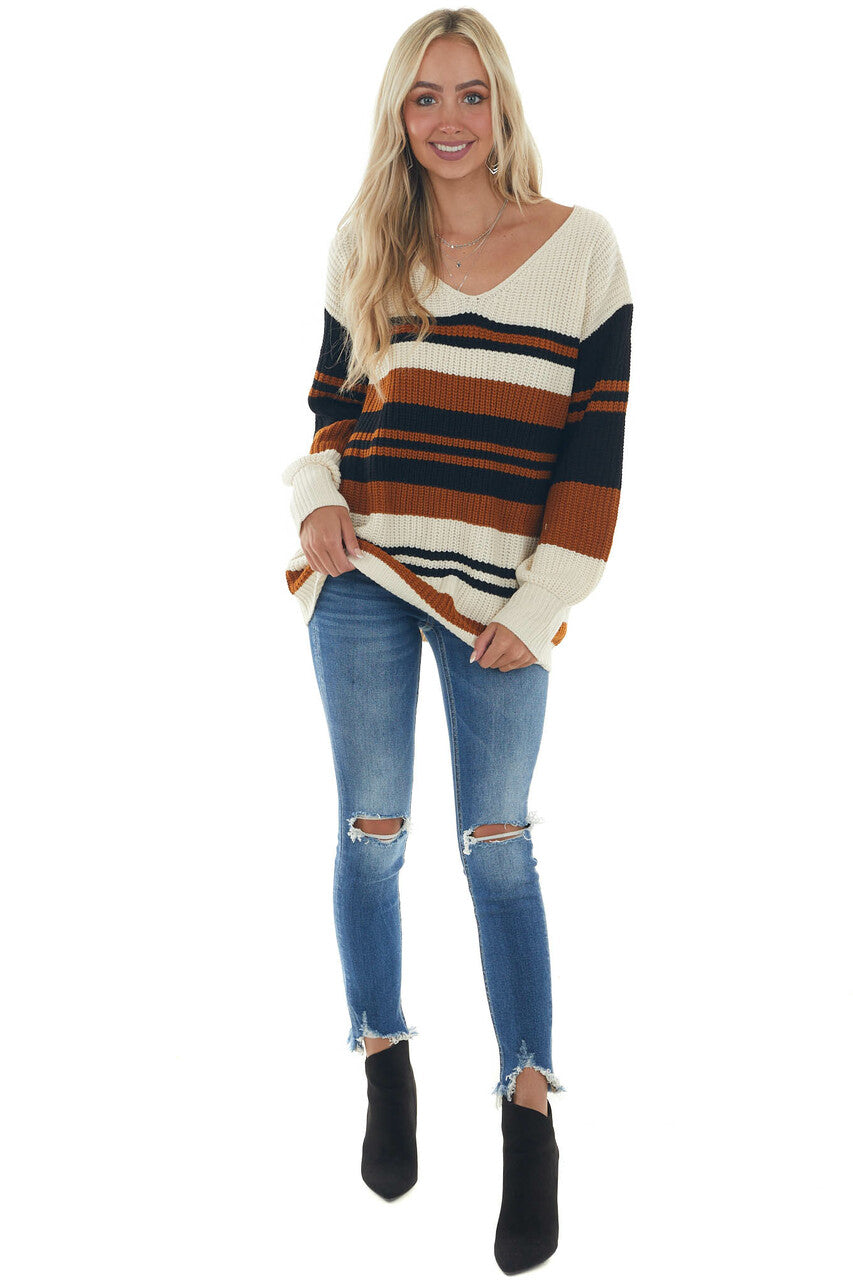 Black Multi Striped Long Sleeve Knit Sweater