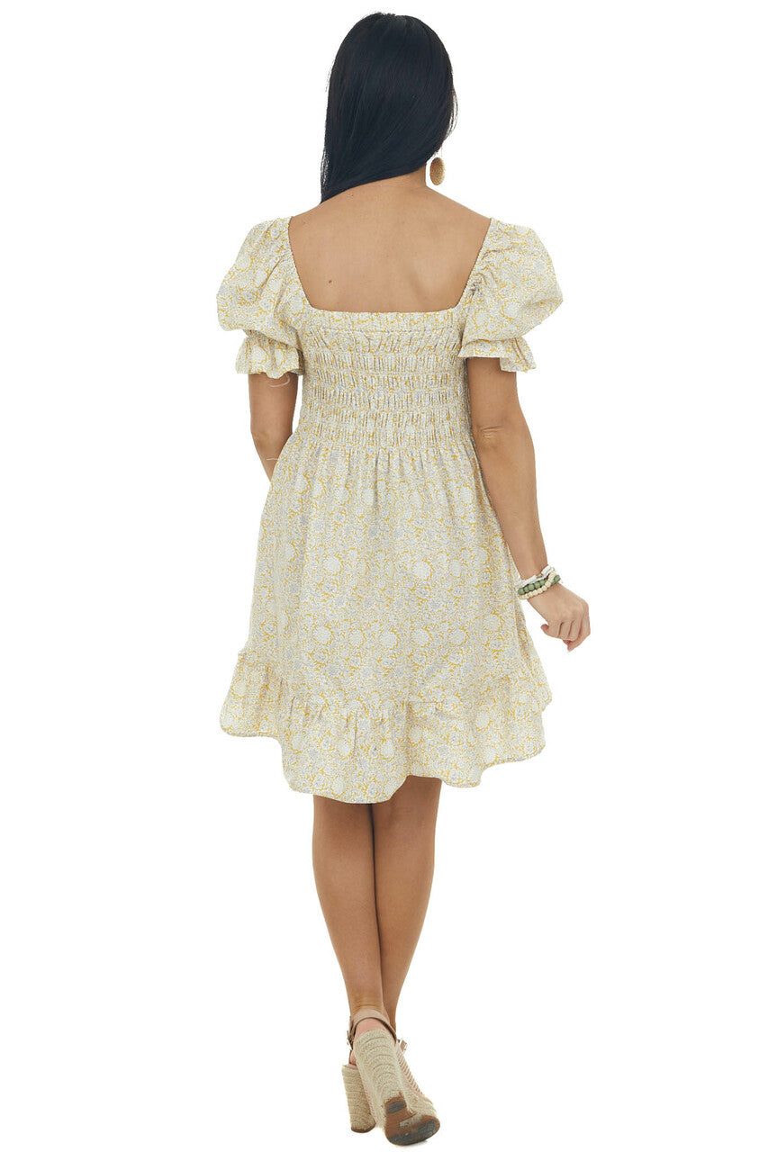 Amber Floral Half Puff Sleeve Smocked Dress 