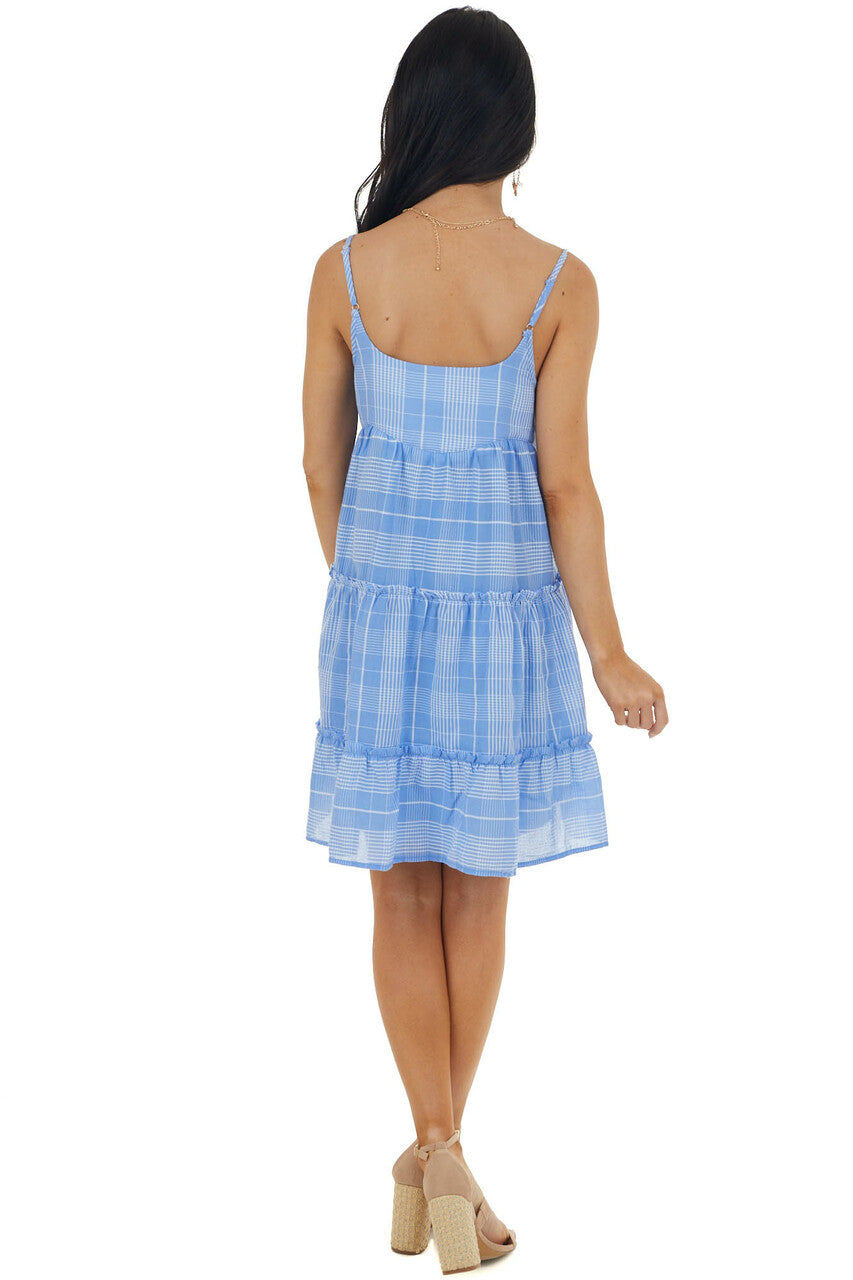 Dusty Blue Striped Sleeveless Short Dress 