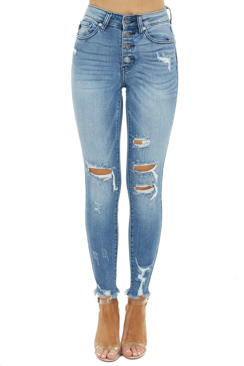 Medium Wash High Rise Super Skinny Distressed Jeans