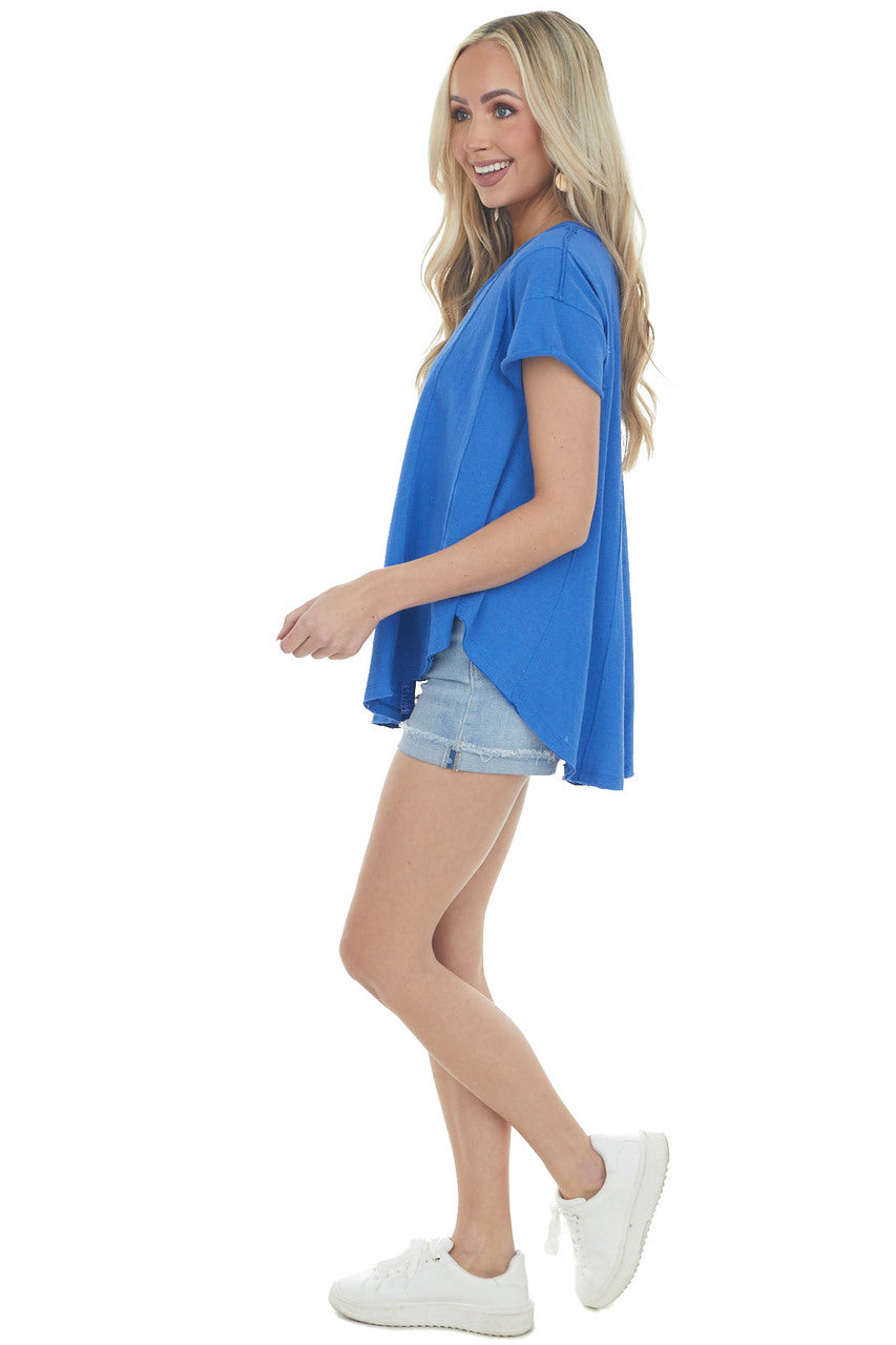 Sapphire Flowy Knit Top with Raw Edge Seams