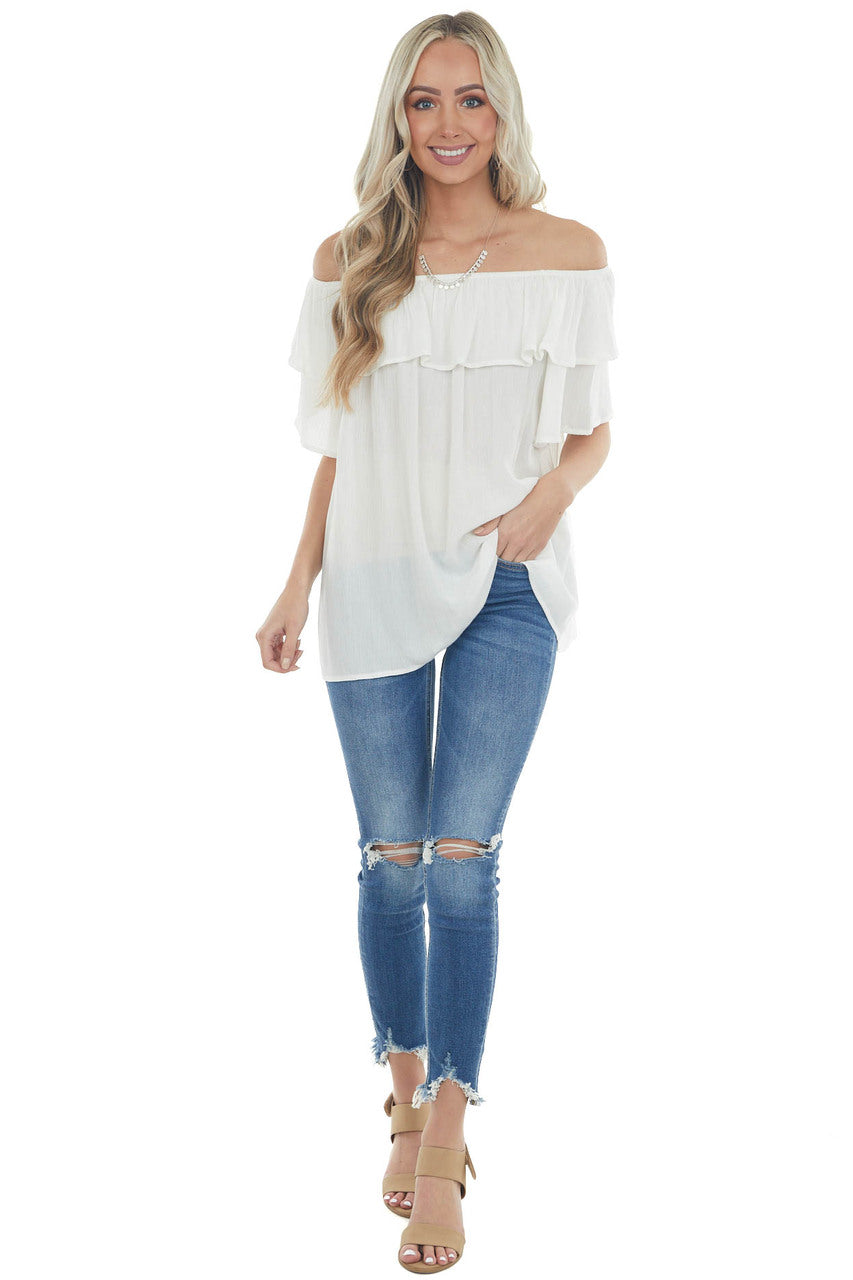 Ivory Off the Shoulder Metallic Thread Blouse 