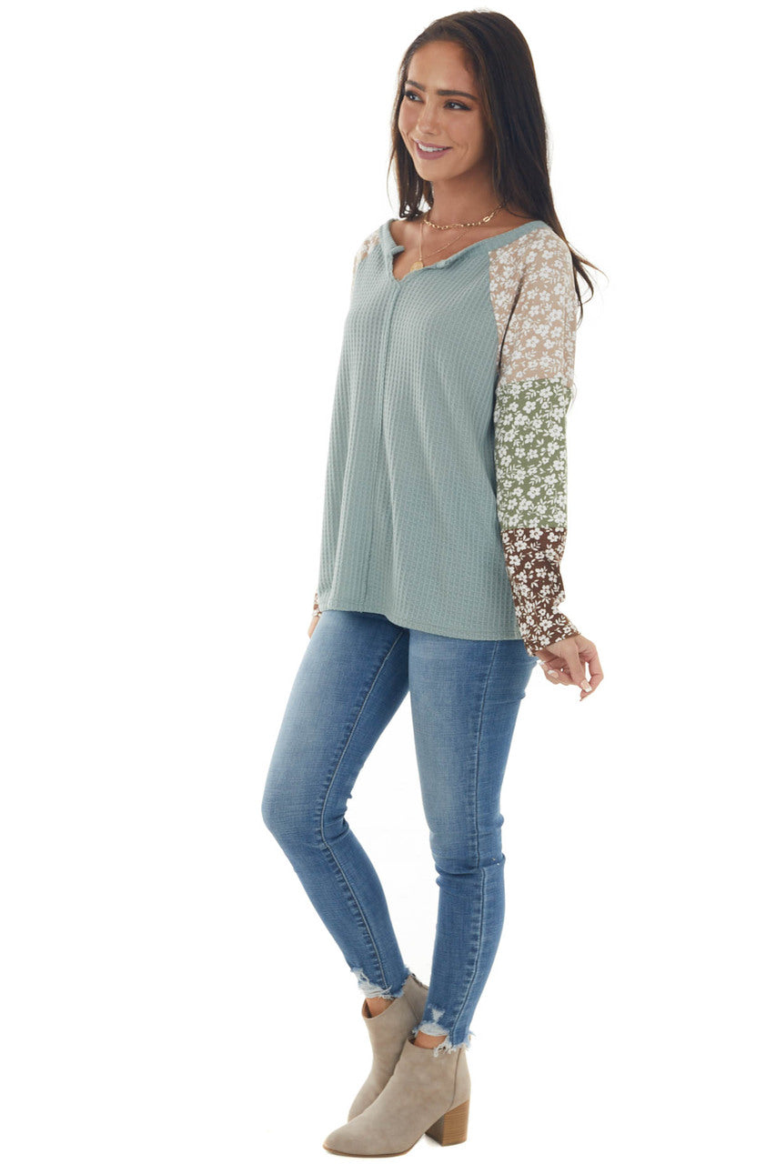 Faded Juniper Floral Colorblock Knit Top 