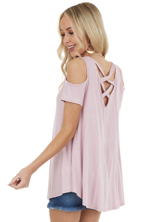 Blush Cold Shoulder Top with Criss Cross Back Detail