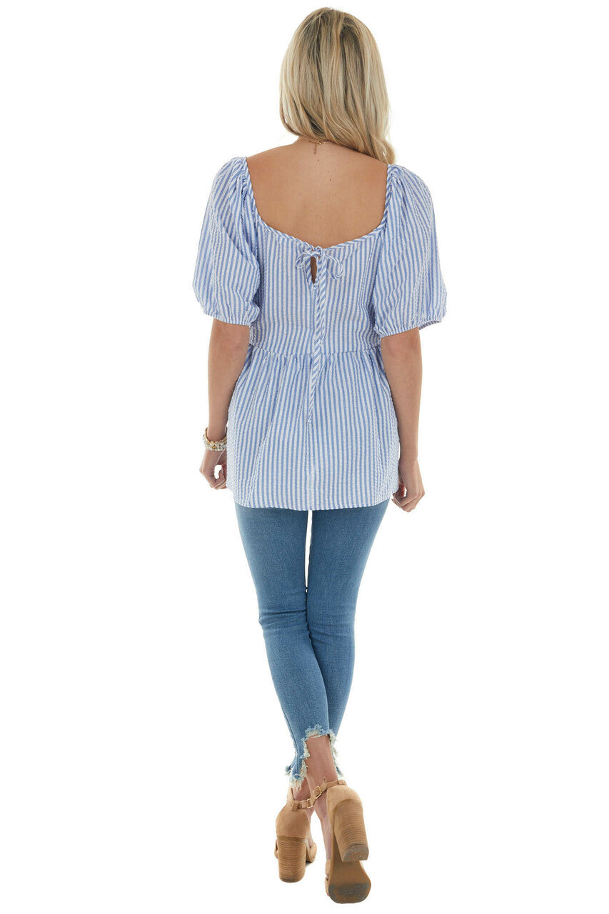 Cornflower Striped Puff Sleeve Babydoll Blouse