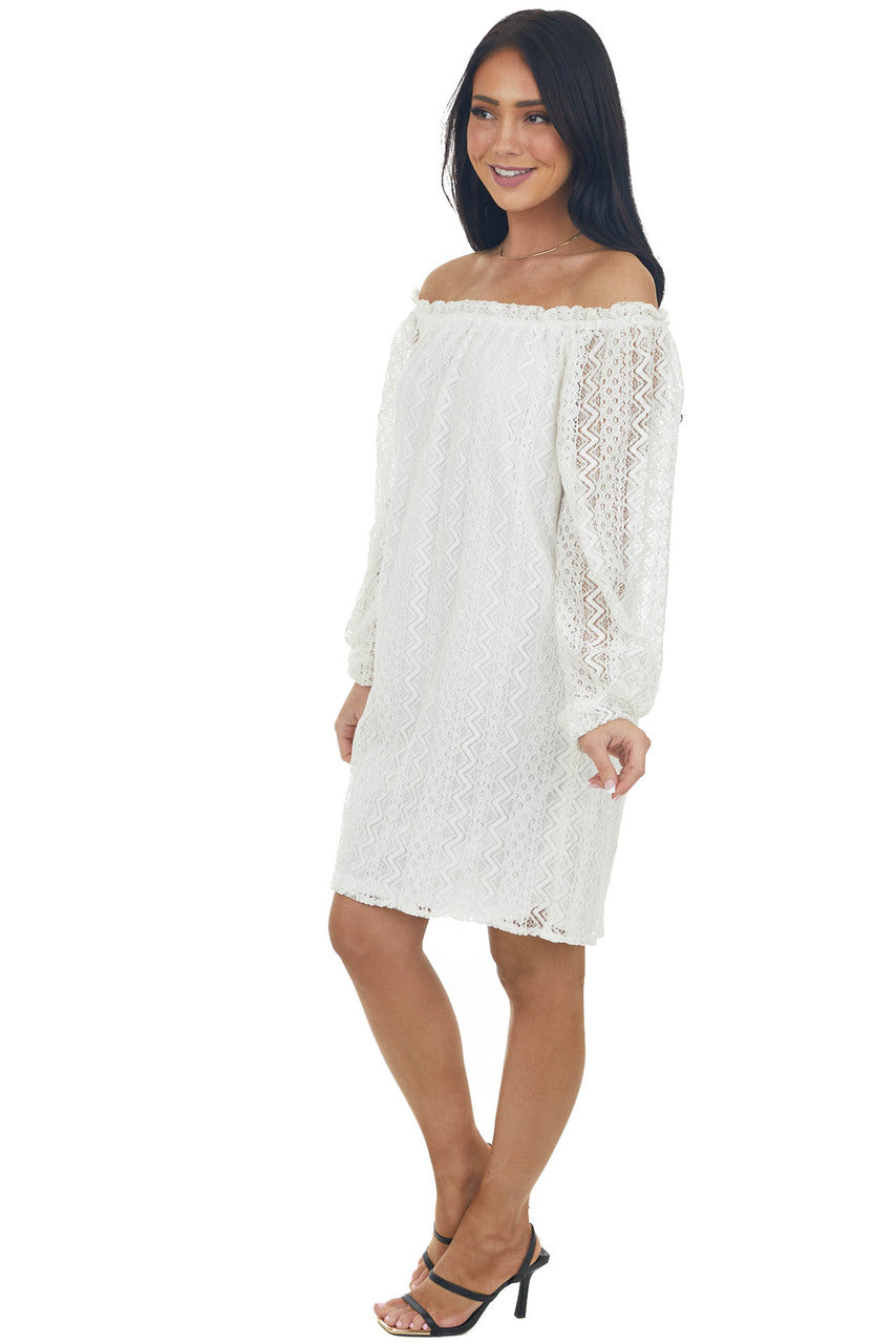 Ivory Off the Shoulder Lace Short Dress