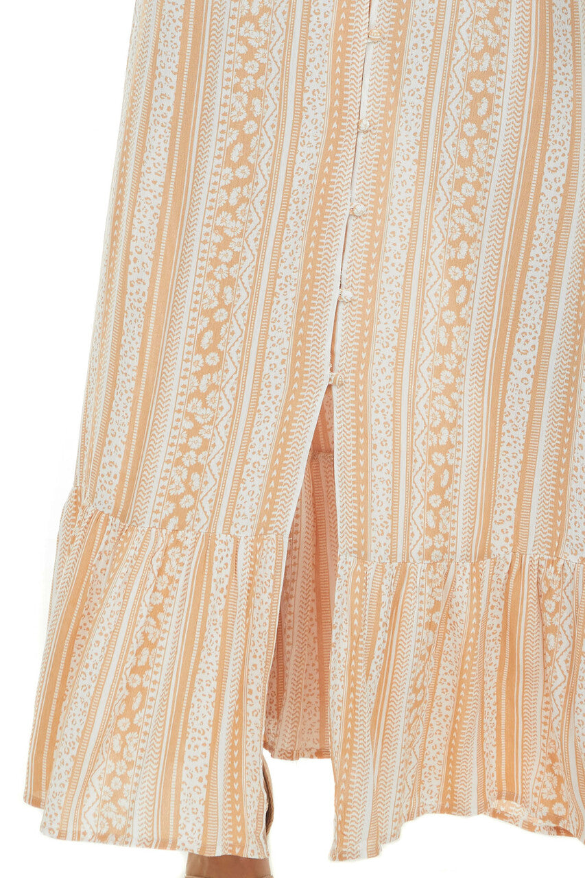 Melon and Ivory Printed Button Up Maxi Dress
