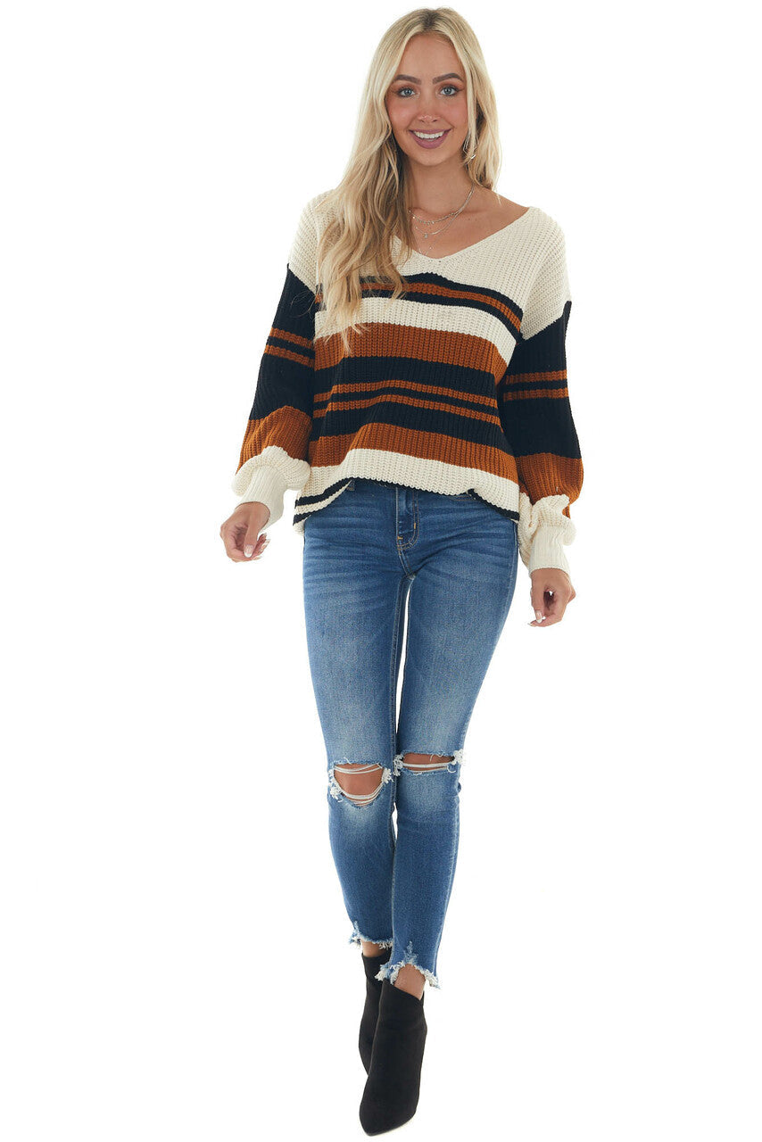 Black Multi Striped Long Sleeve Knit Sweater