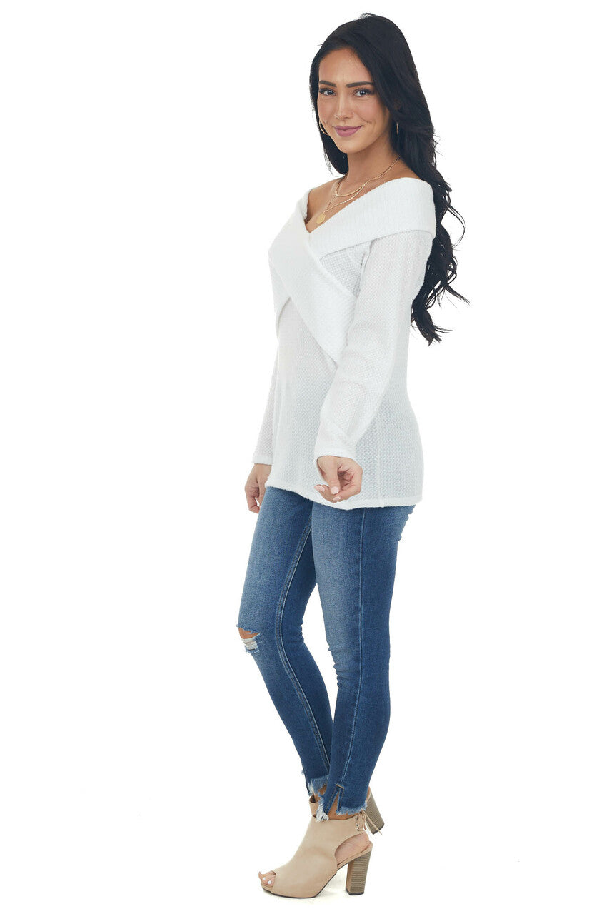 Ivory Criss Cross Brushed Waffle Knit Top