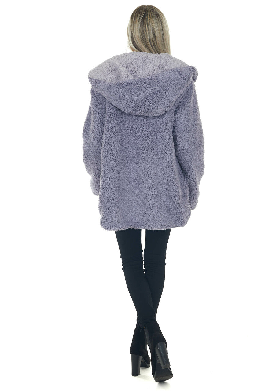 Lavender Super Soft Hooded Sherpa Teddy Jacket