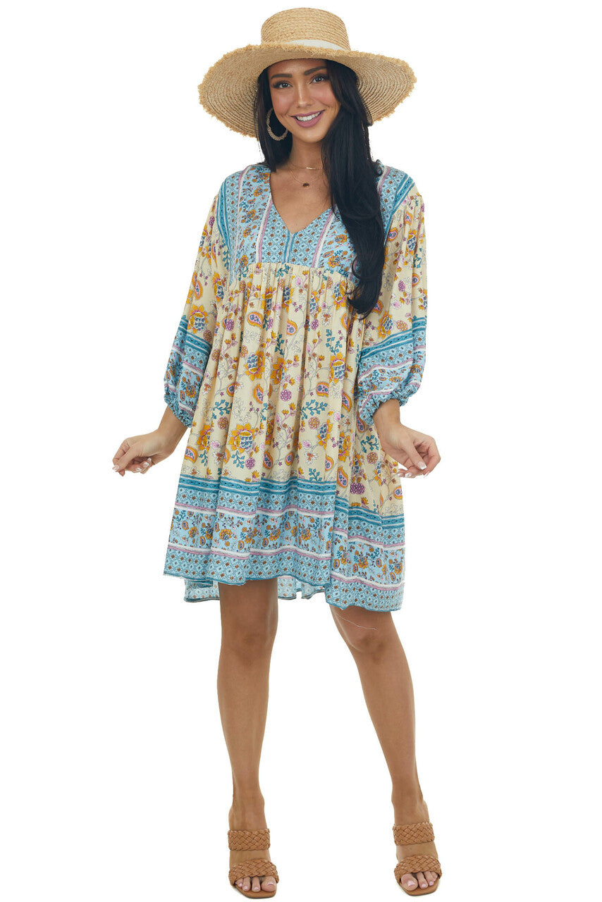 Buttercream Printed Puff Sleeve Babydoll Dress 