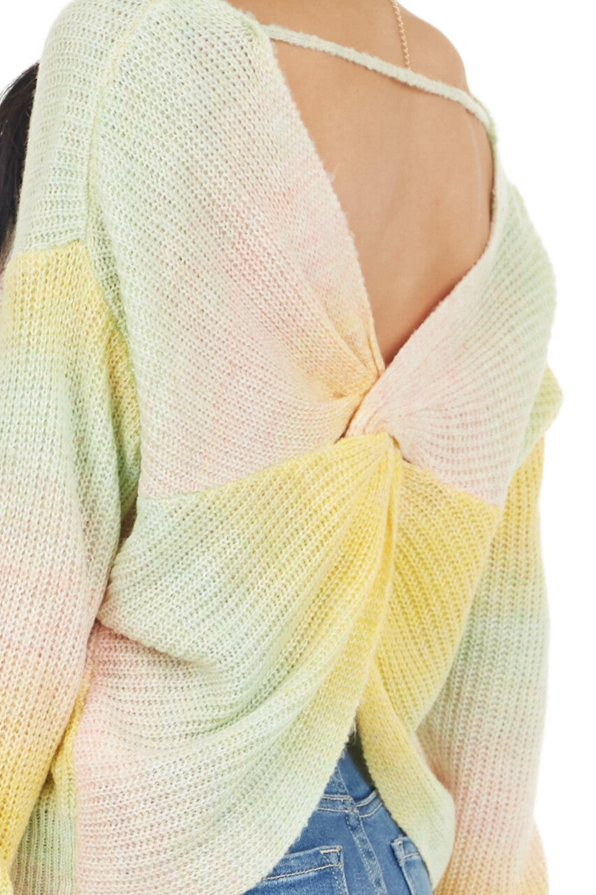Yellow Multicolor Lightweight Sweater with Twist Back Detail