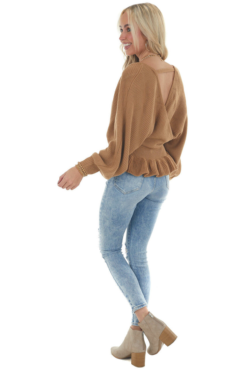 Brown Sugar Surplice Neckline Peplum Sweater 