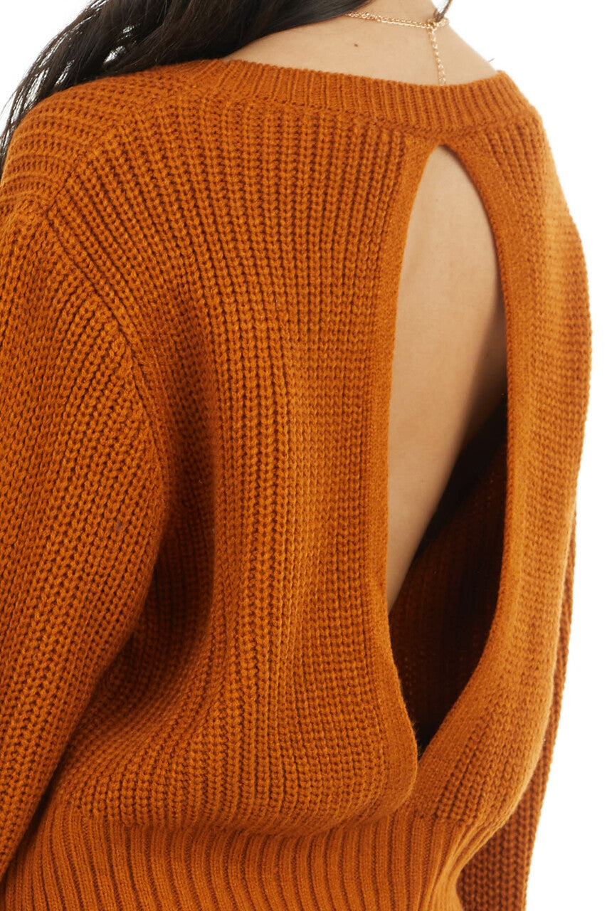 Pumpkin Spice Long Bubble Sleeve Sweater with Back Cutout