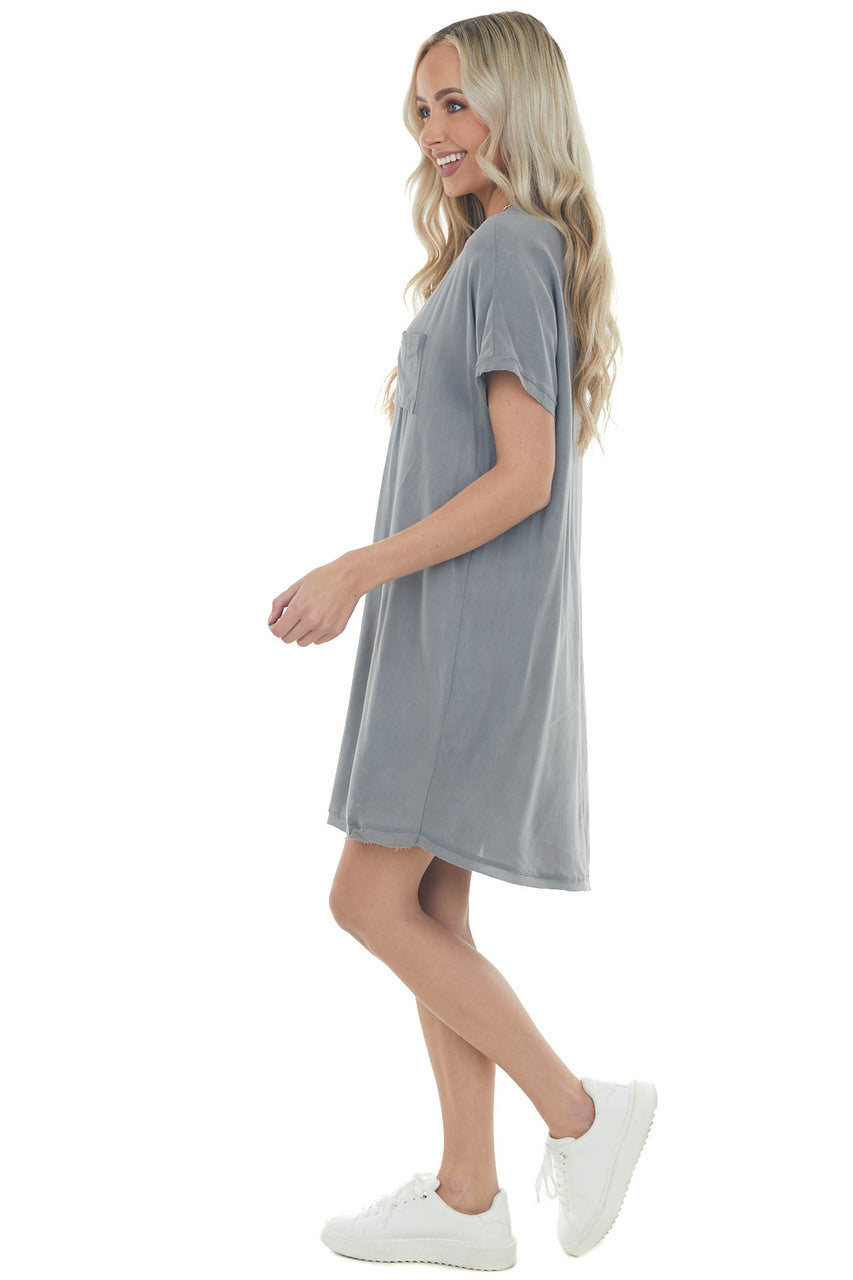 Steel Chest Pocket Woven Tee Shirt Dress 