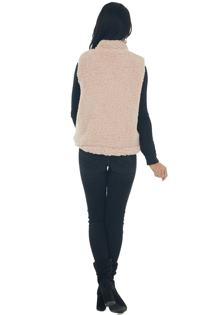 Blush Soft Sherpa Zip Up Vest with Pockets