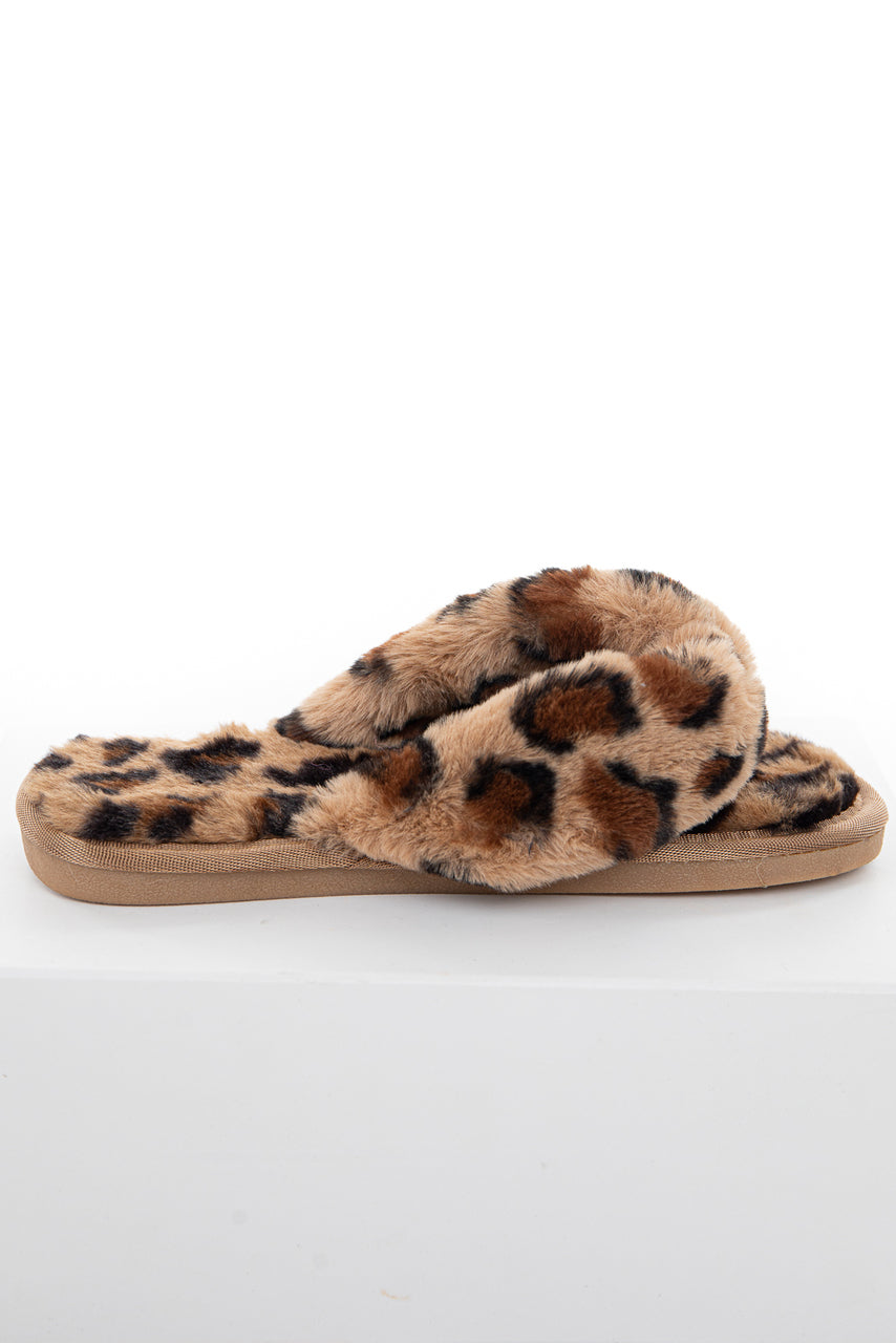Beige Leopard Print Super Soft Fuzzy Slipper Sandals