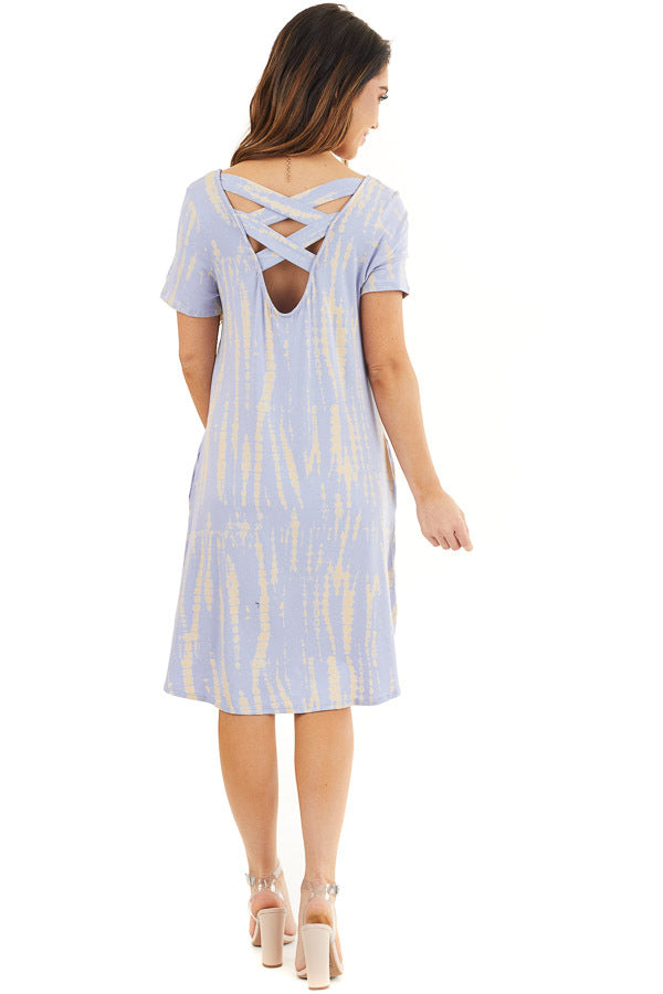 Light Periwinkle Short Tie Dye Dress with Criss Cross Back back full body
