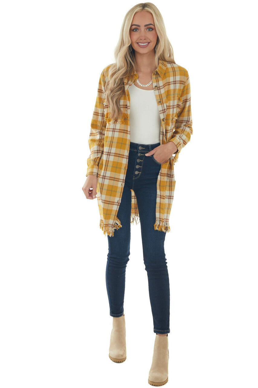Amber Plaid Long Button Down Flannel 
