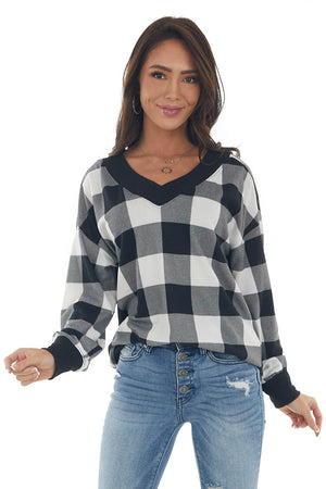 Off White Buffalo Plaid Long Sleeve Knit Top
