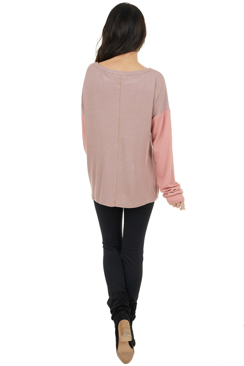 Dusty Rose Leopard Print Colorblock Long Sleeve Top
