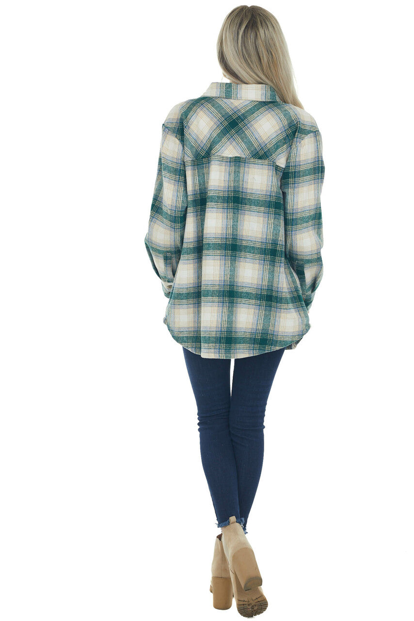 Forest and Cornflower Plaid Shirt Jacket