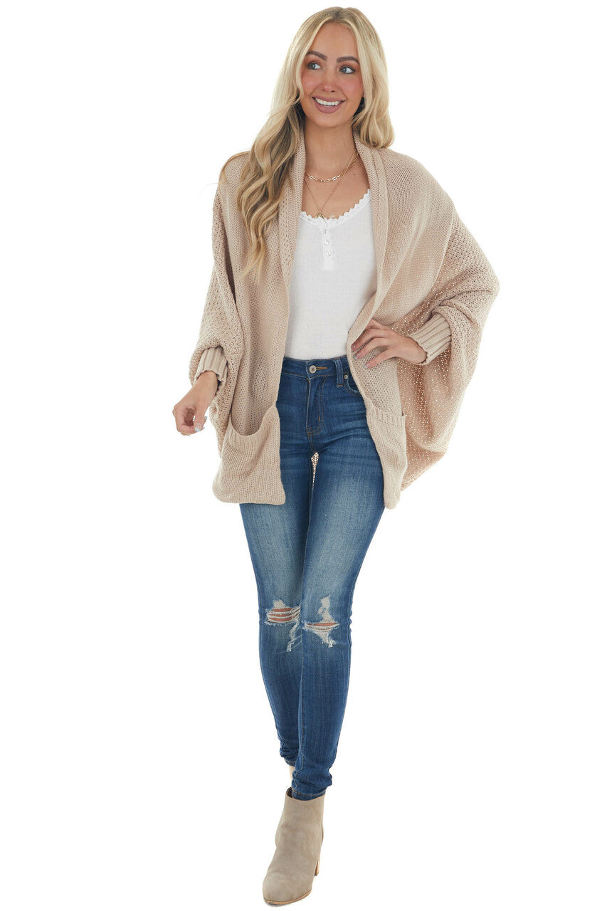 Faded Latte Draped Dolman Sleeve Cardigan 
